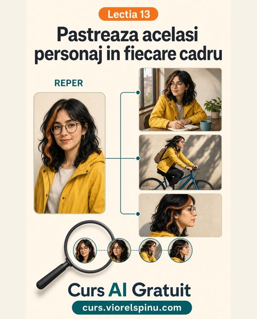 Coperta lecției 13: Consistența personajelor în imaginile generate cu AI