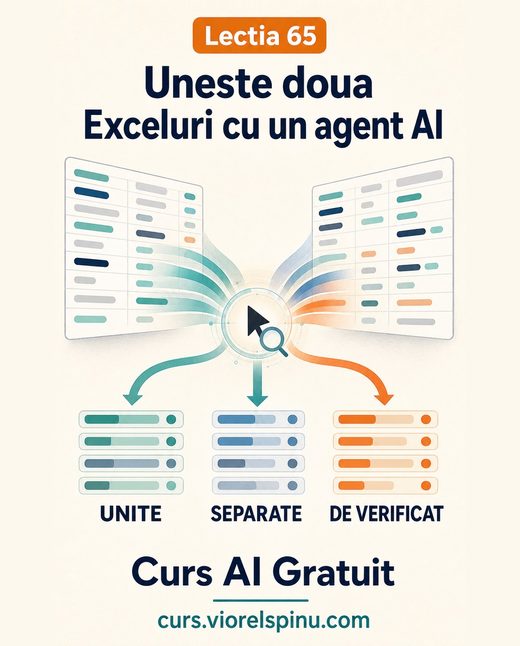 Coperta lecției 65: Unește două Exceluri cu ajutorul unui agent AI